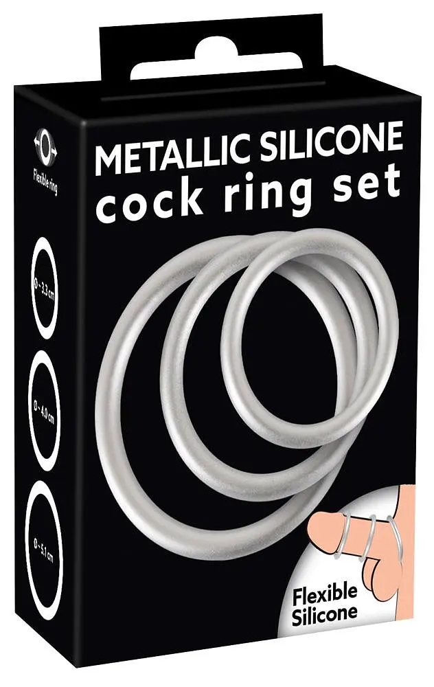 Набір ерекційних кілець You2Toys Metallic Cock Ring Set 3 шт. сріблястий - фото 3