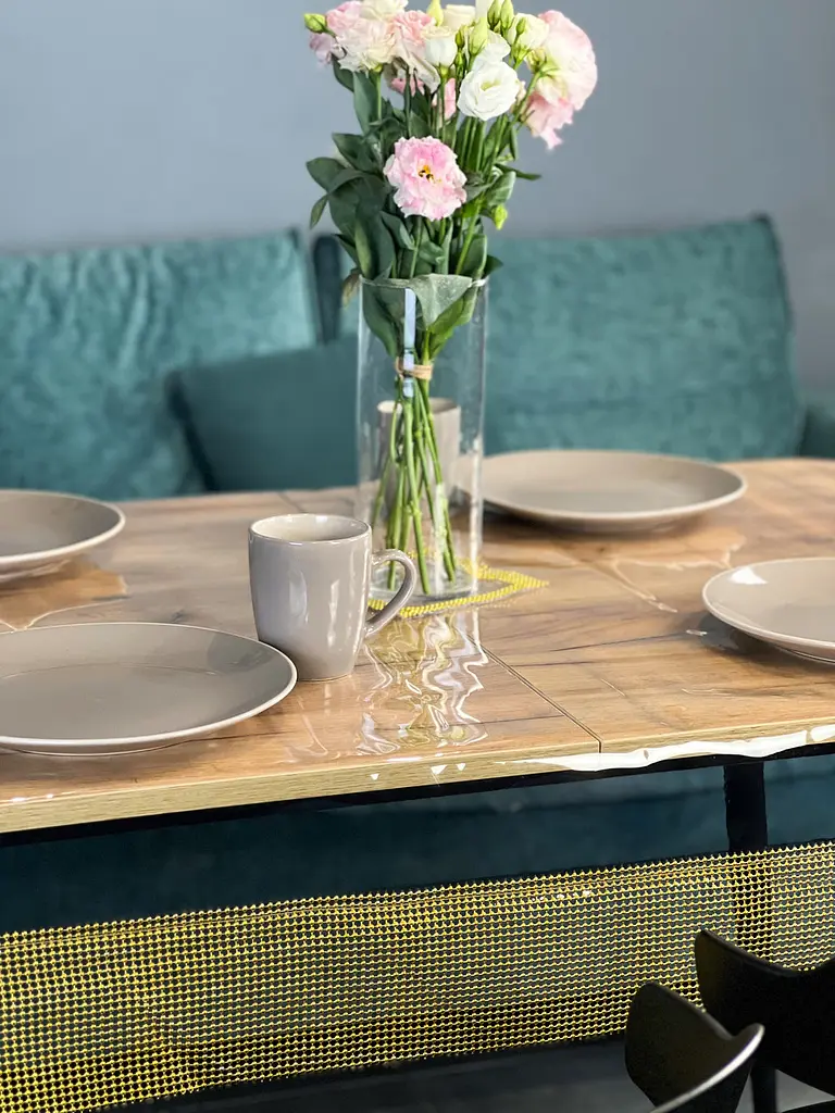 Скатертина силіконова із золотою перлинною стрічкою 290х100 см - фото 10