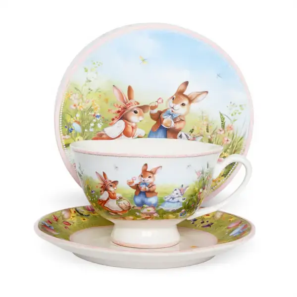 Чашка порцелянова для чаю Rabbit Family 200 мл HP-7323-9 біла з блюдцем чашка чайна подарункова Yiwu HP-7323-9 - фото 2