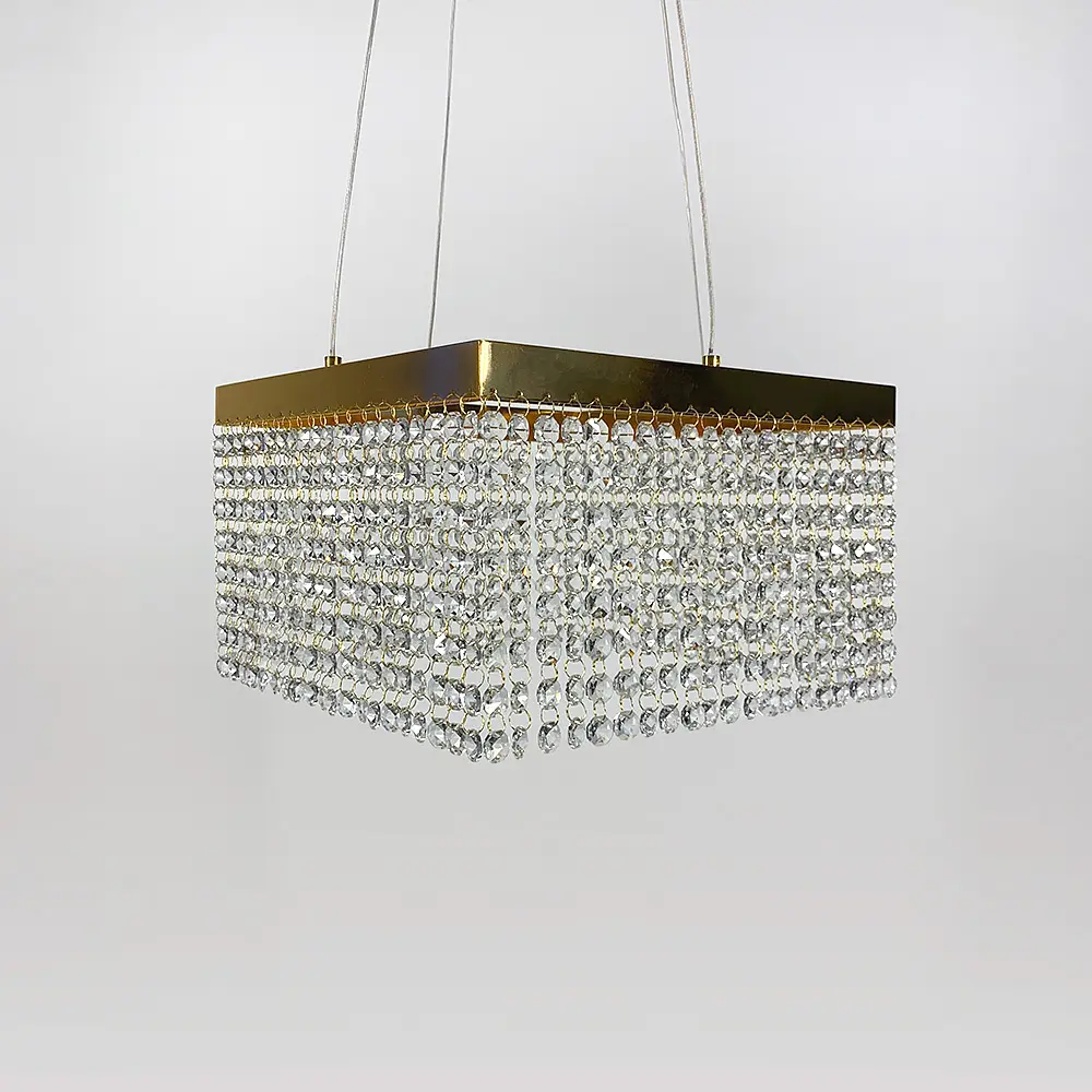 Невероятная хрустальная квадратная люстра с золотой обводкой h25 Line.F Диаметр 40см - фото 2