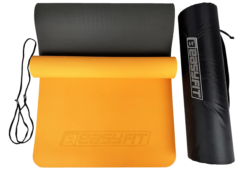 Килимок для йоги та фітнеса EasyFit TPE+TC 6мм двошаровий + Чохол помаранчевий з чорним (EF-1924s-ORB) - фото 5