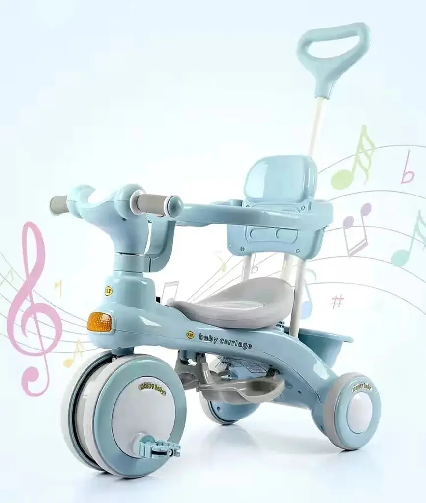 Дитячий триколісний велосипед Baby Carriage 588 блакитний з батьківською ручкою - фото 3