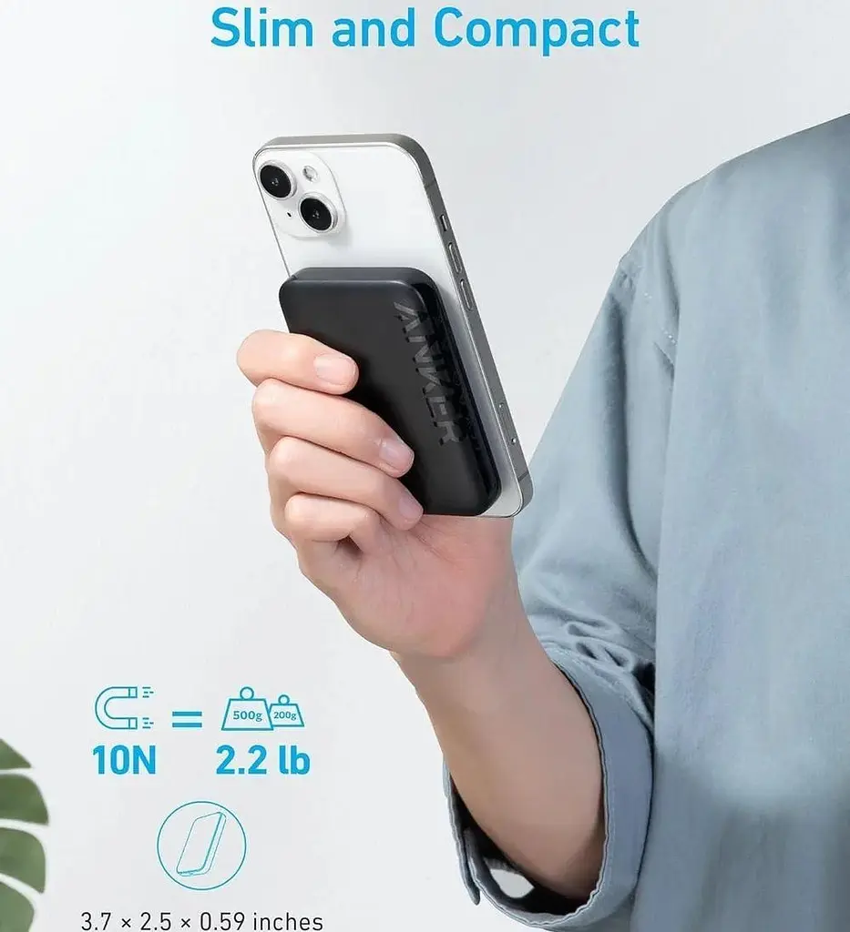 Магнитный Magsafe повербанк Anker A1618 5000 mAh для iPhone с подставкой для телефона черный - фото 7