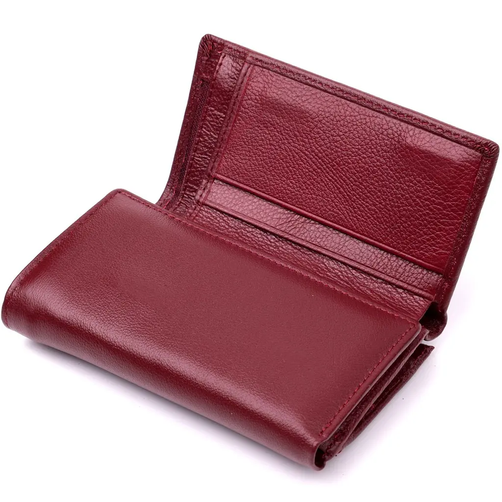 Симпатичний жіночий гаманець у три складання з натуральної шкіри ST Leather 19470 бордовий - фото 8