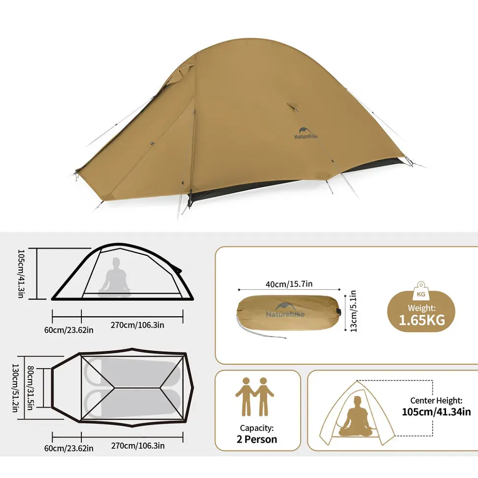 Намет двомісний Naturehike Cloud Up Pro CNK2350WS020, коричневий - фото 4