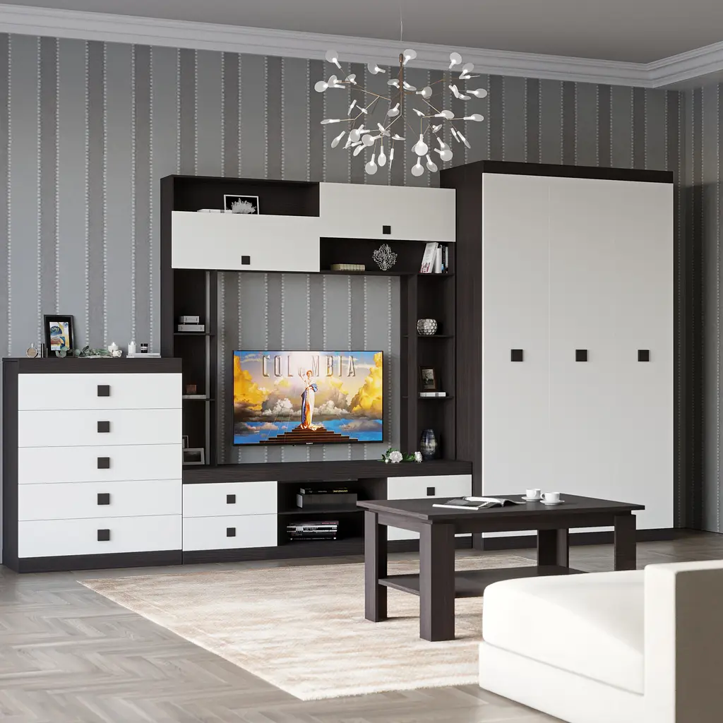 Стінка модульна у вітальню Еверест Соната комплект 28 Венге темний/Білий (DTM-2515) - фото 2