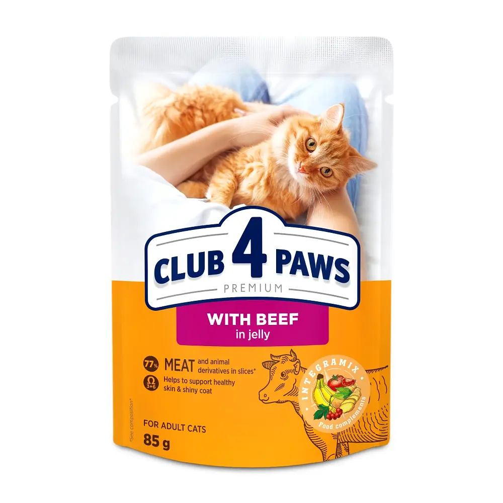 Вологий корм для котів Club 4 Paws з яловичиою в желе 85 г B5621601