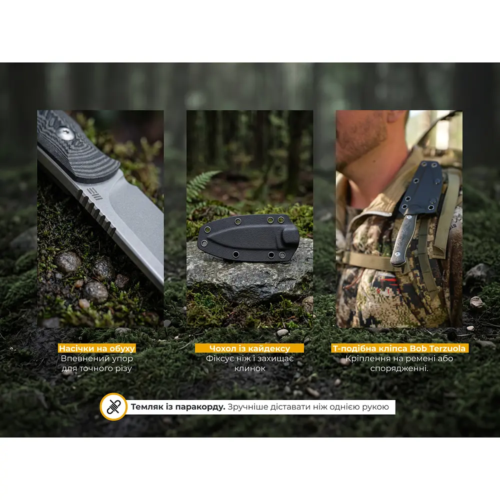 Ніж фіксований туристичний Weknife Notchline, (8.7 см) CPM S35VN /Carbon Fiber чорний з чохлом - фото 13