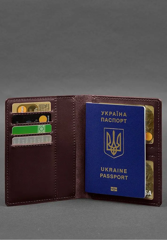 Шкіряна обкладинка-органайзер для документів 6.1 бордовий краст - фото 6