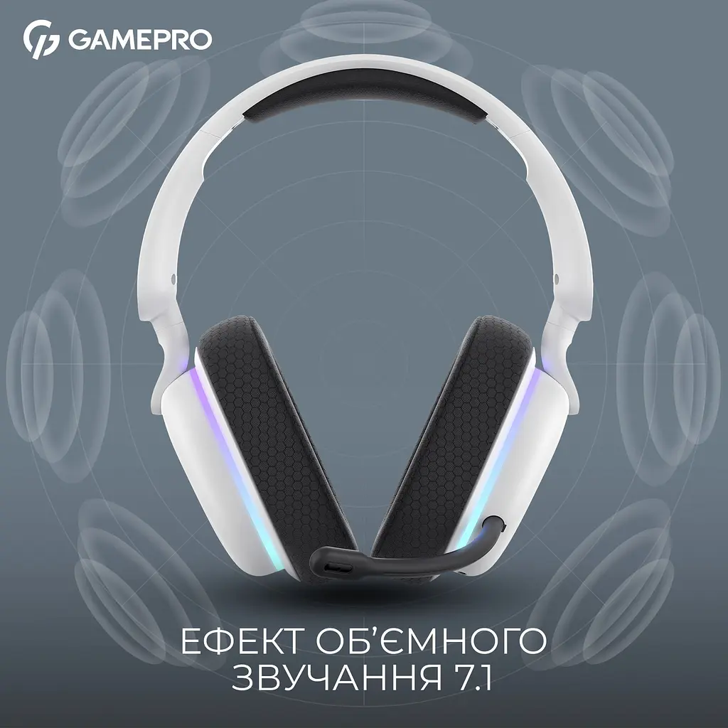 Навушники GamePro Asgard Bragi 7.1 RGB Tri-Mod White бездротові (HSW250W) - фото 11
