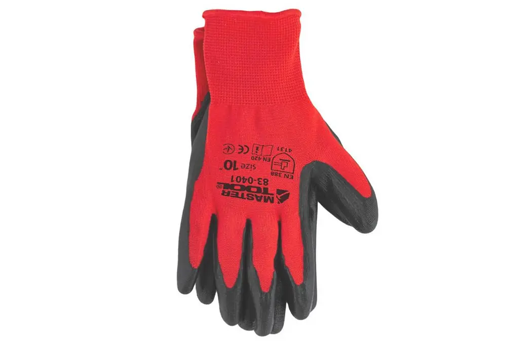 Рукавички робочі захисні Mastertool з нітриловим покриттям 10" червоно-чорні (в упаковці 12 шт.) - фото 2