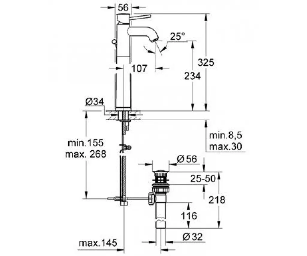 Смеситель для умывальника Grohe Bau Classic 32868000 Хром - фото 2