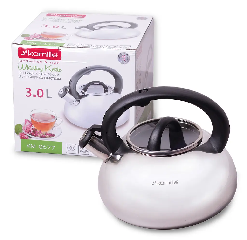 Чайник Kamille зі свистком та скляною кришкою, 3 л (KM-0677) - фото 3
