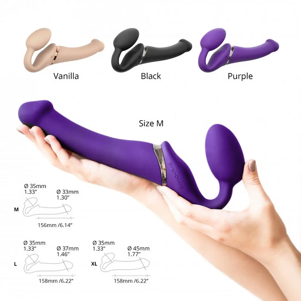 Безремневий вібруючий страпон Strap-On-Me M, 15.6 см (фіолетовий) - фото 9