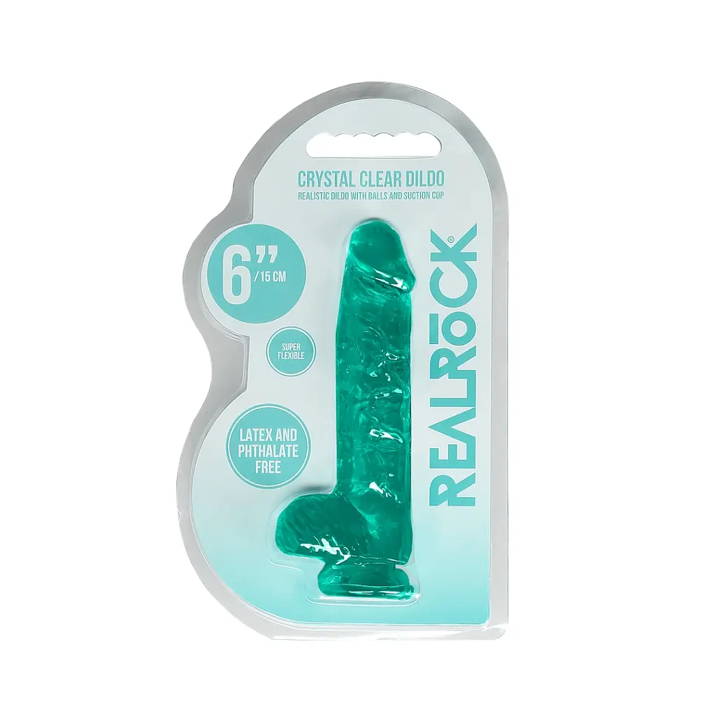 Фалоімітатор RealRock Crystal Clear 6” 17 см (зелений) - фото 6