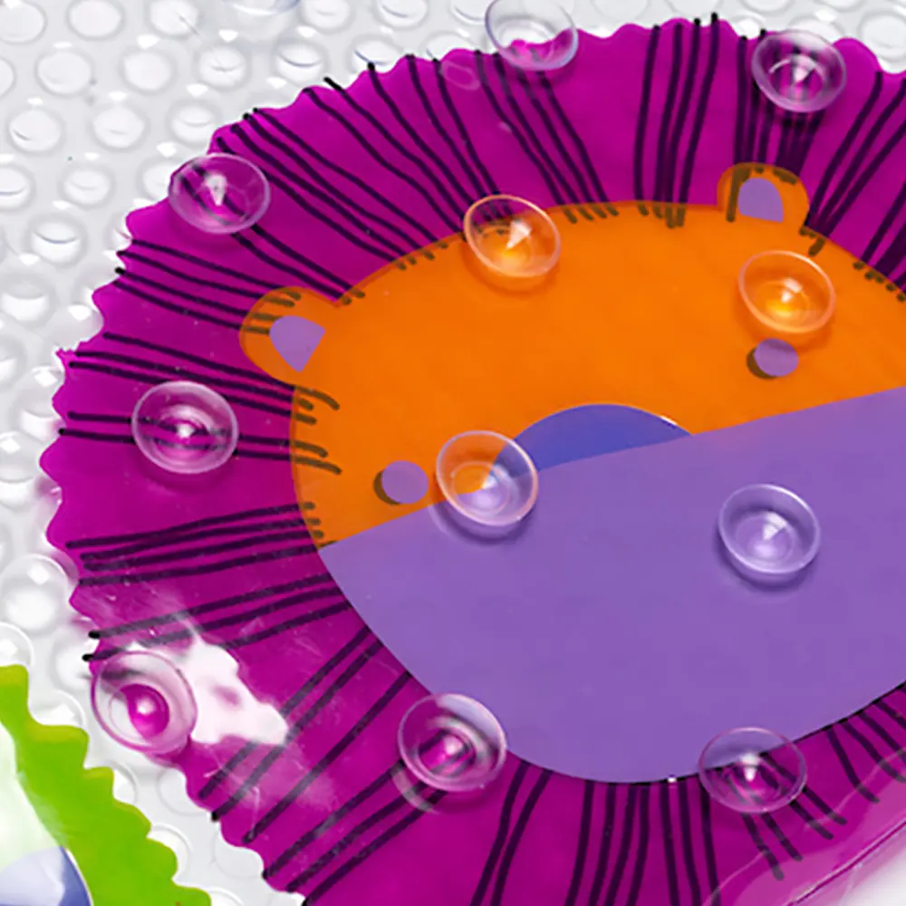 Дитячий антиковзаючий килимок на присосках 65х38 у ванну резиновий противоскользящий коврик гумовий для дорослих дітей силіконовий лев і жираф - фото 5