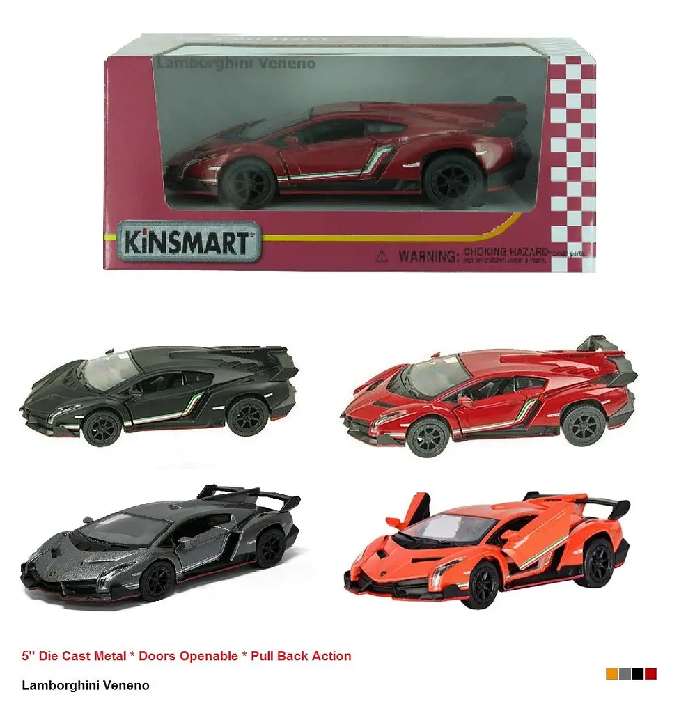 Металева інерційна легкова модель Lamborghini Veneno 5", відкриваються двері (В асортименті) - фото 3