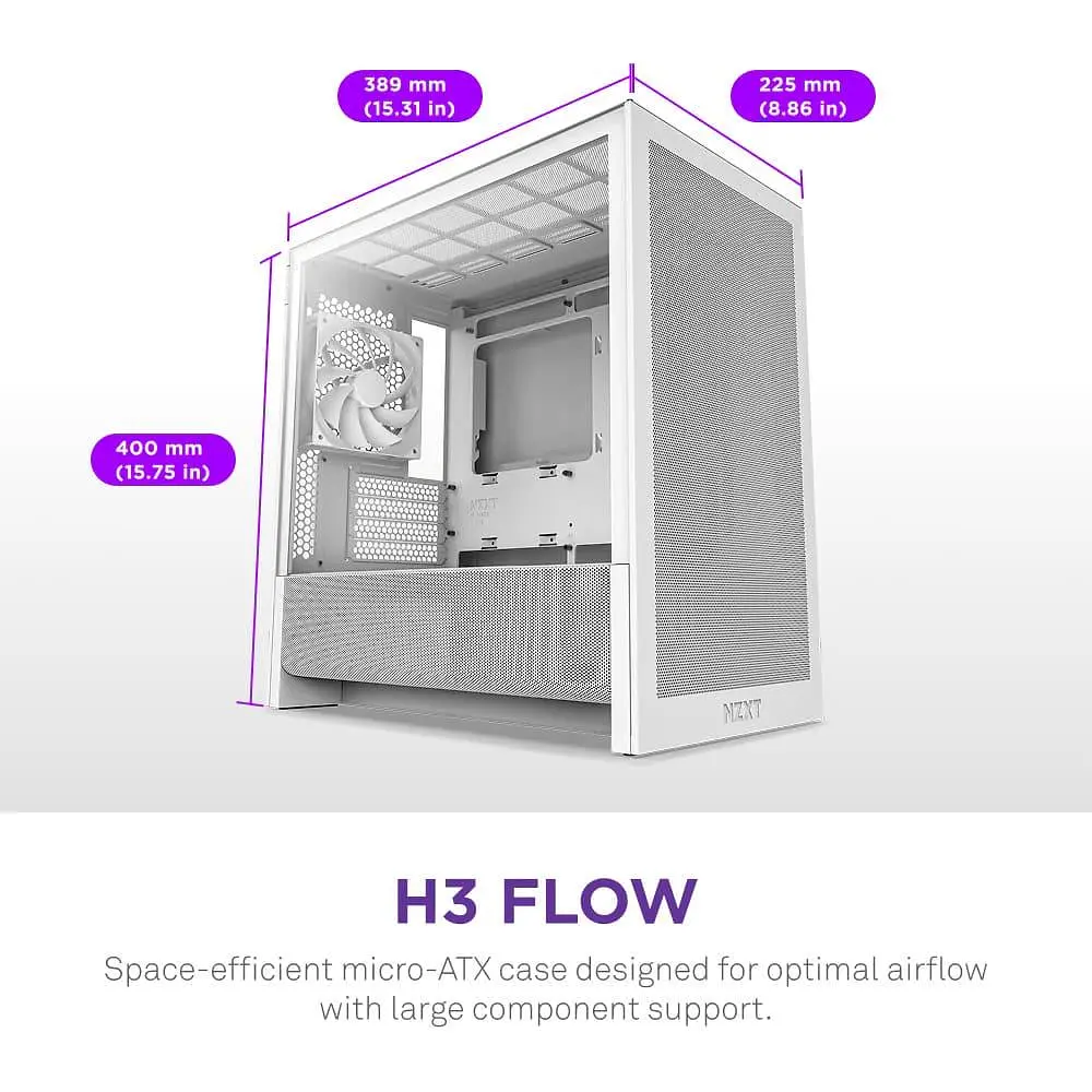 Корпус NZXT H3 Flow Tempered Glass без БП White (CC-H31FW-01) - фото 4