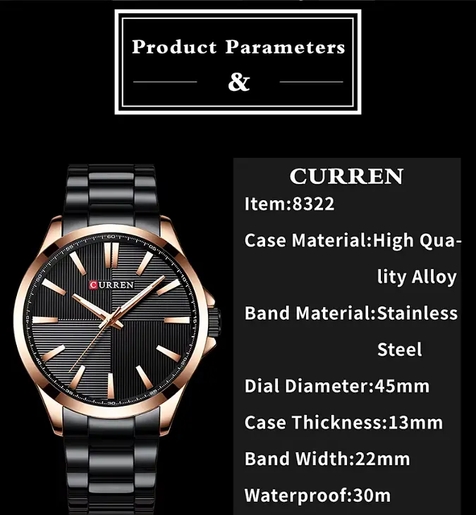 Годинник наручний Curren 8322 Black (18688) - фото 3