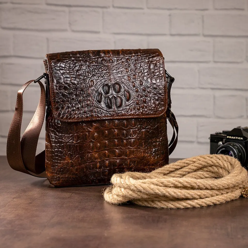 Сумка чоловіча з тисненням під крокодила 14698 Vintage коричнева - фото 3