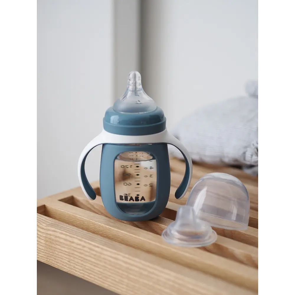 Поильник стеклянный Beaba 2 в 1 210 мл синий (913519) - фото 8