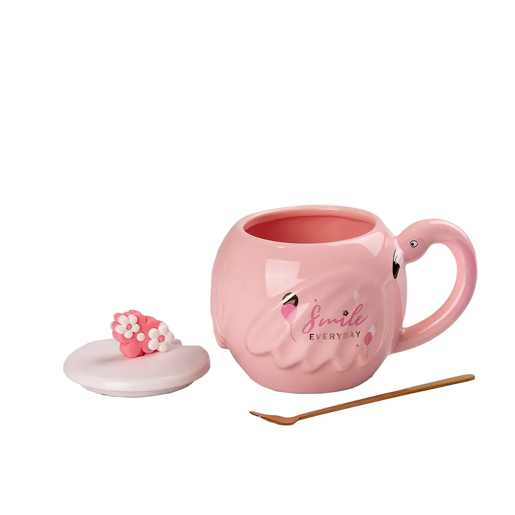 Чашка керамічна Happy Life Фламінго з кришкою та ложкою Smile 500 мл HPCY8276SM - фото 2