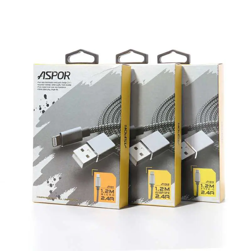 Кабель Aspor A133 Nylon USB – Type-C 2.4A/1.2м- чорний - фото 2