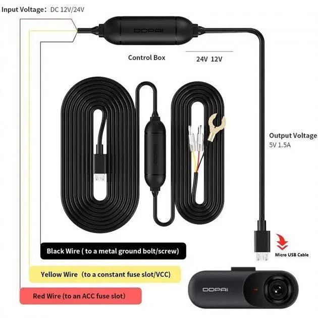 Кабель режима парковки DDPai XiaomicroUSB Hardwire Xiaomini Kit, N3, N3 GPS - фото 7