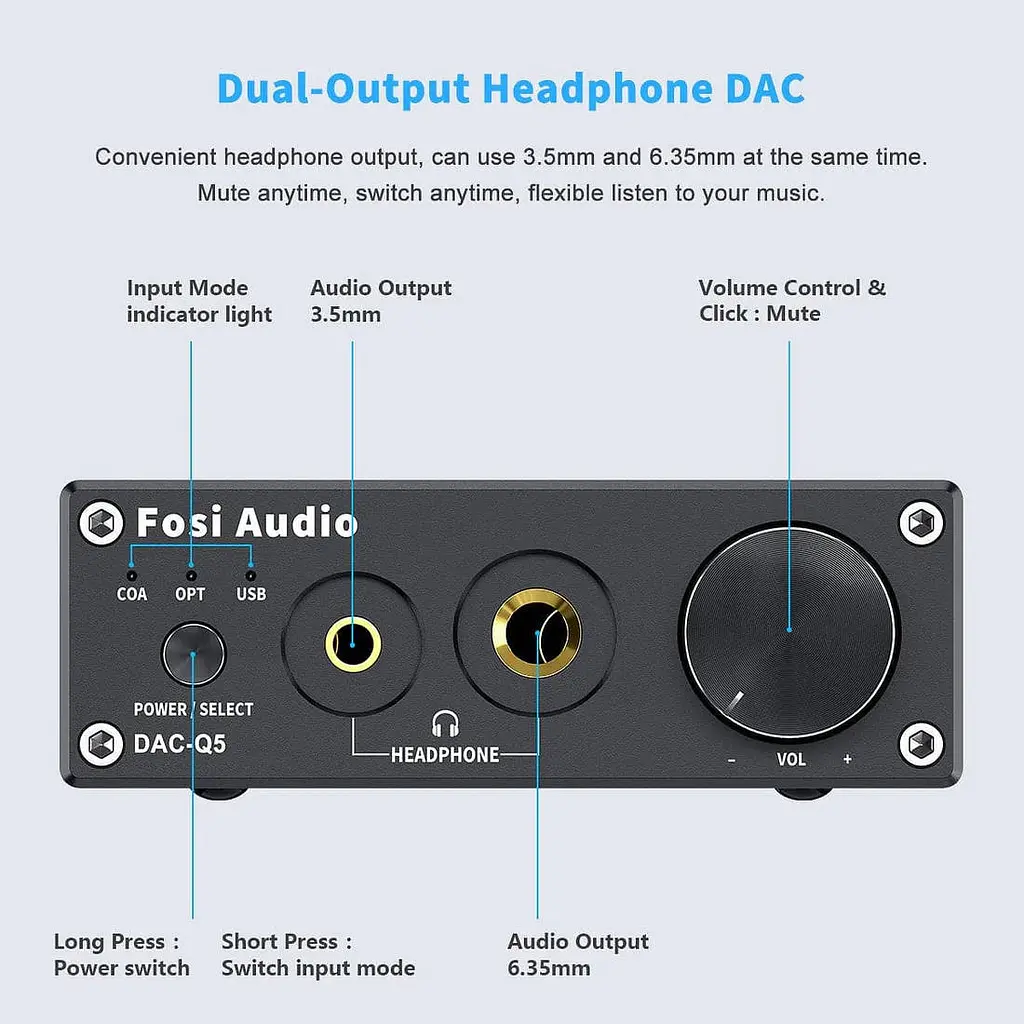 Конвертер звуку Fosi Audio DAC-Q5 - SPDIF/Coaxial на RCA / 3.5 mini-jack / 6.35 - фото 3