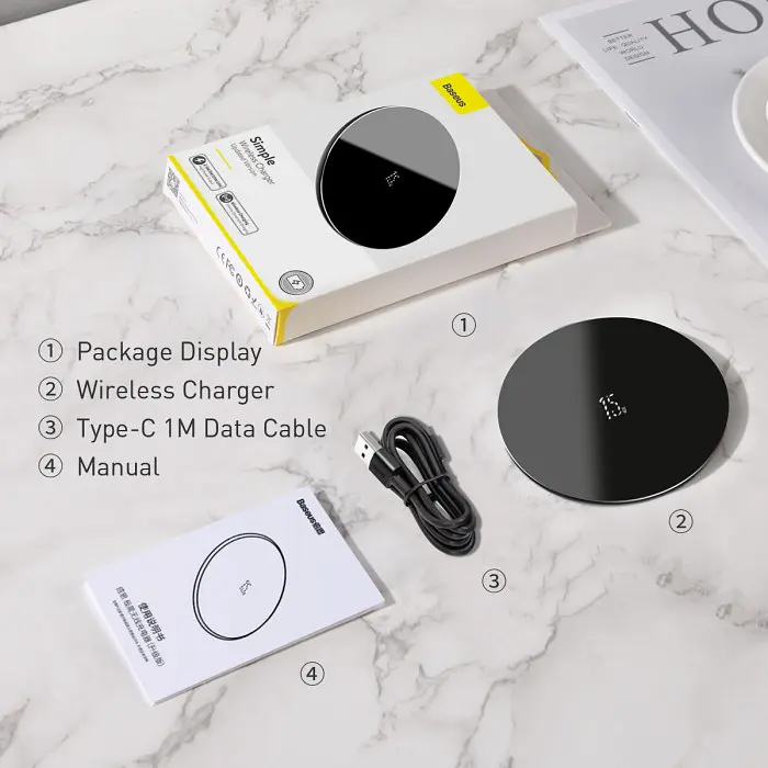 Беспроводное зарядное Baseus Simple Wireless Charger 15 W (WXJK-B01) черное - фото 7