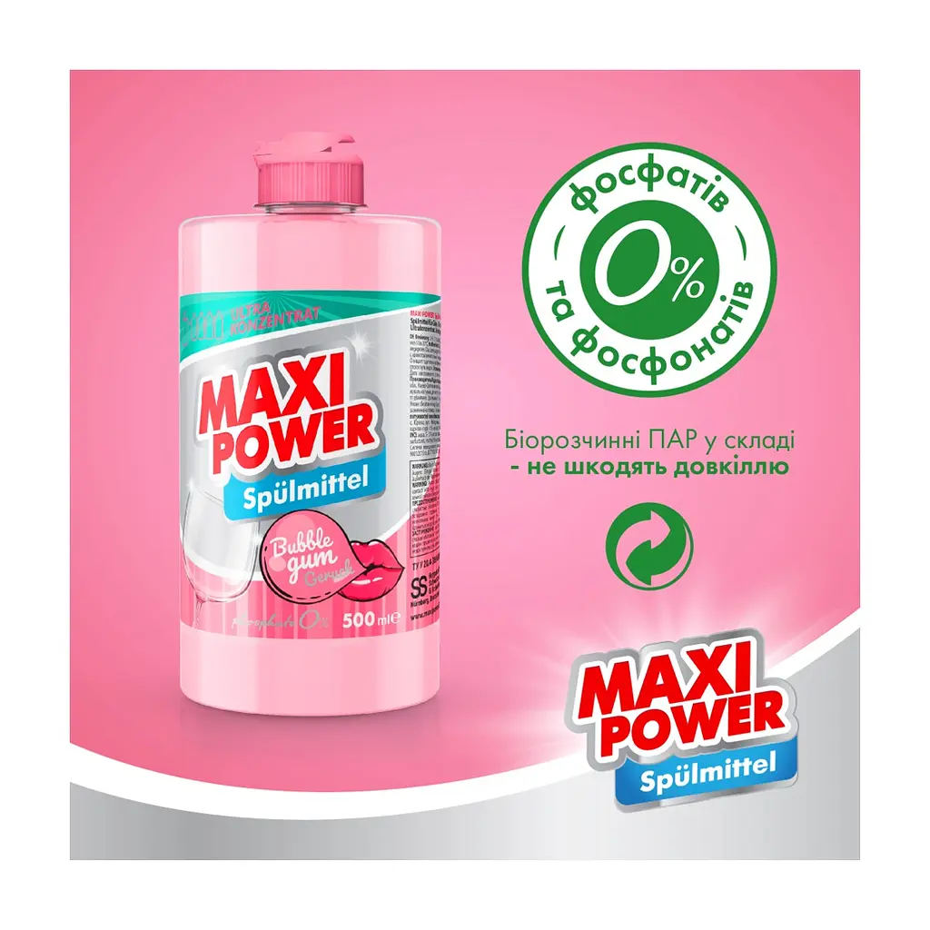 Средство для ручного мытья посуды Maxi Power Бабл Гам 500 мл (4823098411963) - фото 5