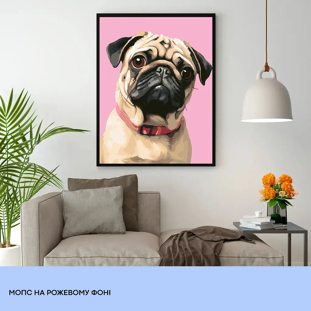 Набор для росписи "Мопс на розовом фоне" 40*50 см, IDEA2-GX47763, ТМ "99IDEAS" - фото 3