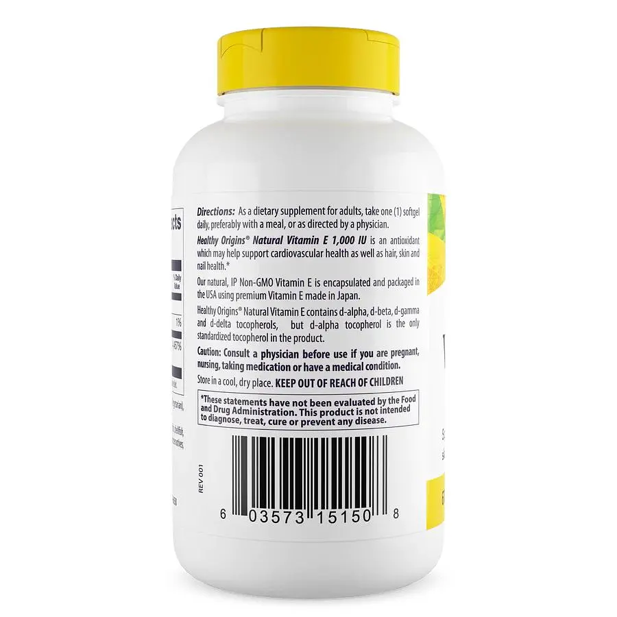 Вітамін E Healthy Origins Vitamin E 1000 IU, 120 капсул для підтримки шкіри, волосся та нігтів - фото 3