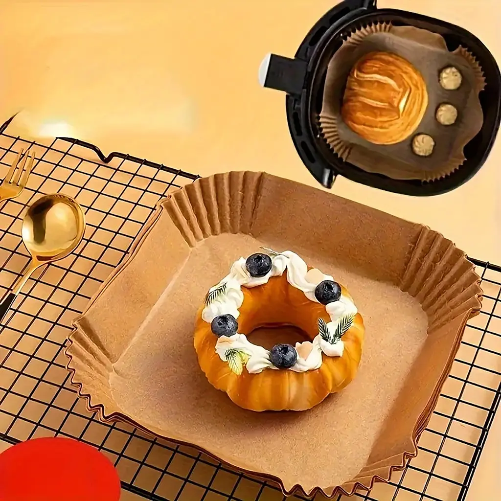 Одноразовые пергаментные формы для выпечки и жарки в аэрофритюре и мультиварке, квадратные, 20х20см, 50 шт Коричневый 88362 - фото 4