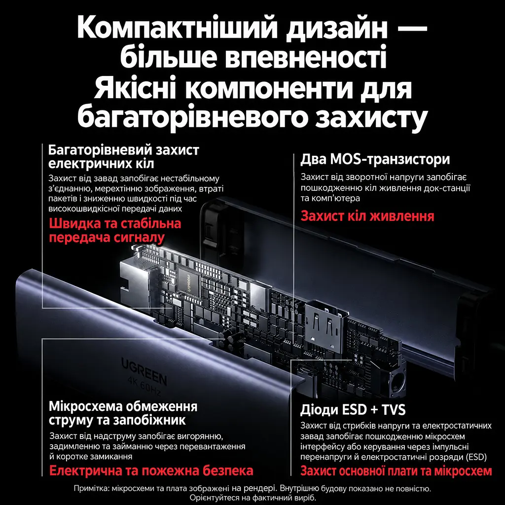USB-C хаб UGREEN CM512 док-станция 6 в 1 1 выход DisplayPort 1.4 до 4K 60 Гц / 2K 144 Гц / 1080p 240 Гц 1 USB-C и 2 USB-A для данных до 5 Гбит/с 1 RJ45 Ethernet до 1000 Мбит/с 1 вход питания USB-C PD 3.0 до 100 Вт для видео нужен USB-C с DisplayPort Alt Mode для Windows/macOS/Linux встроенный кабель 0,3 м космический серый (75643) - фото 8