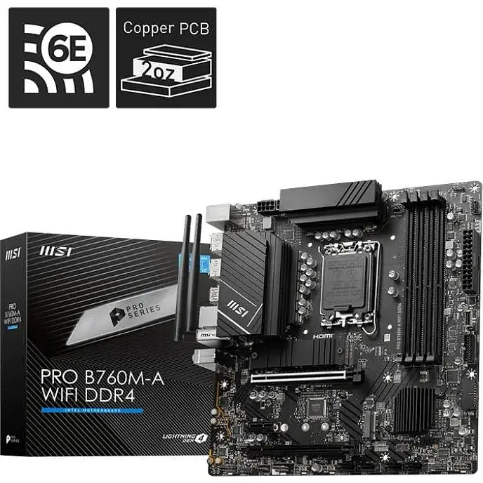 Материнская плата MSI PRO B760M-A WIFI DDR4 s1700 B760 4xDDR4 M.2 HDMI DP WiFi BT mATX - фото 5