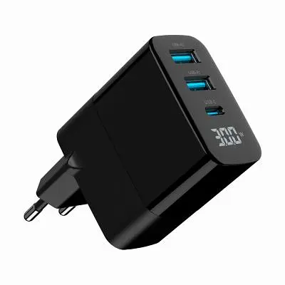 Зарядний пристрій Gembird 2хUSB-A (QC3.0 18W) + 1хType-C (PD20W) LCD black (TA-UC-PDQC30LCD-BK-02) - фото 4