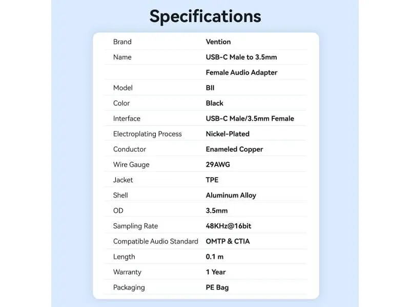 Адаптер USB Type-C Vention USB Type-C to 3.5mm Aluminum Alloy Black (BIIBA) - фото 2