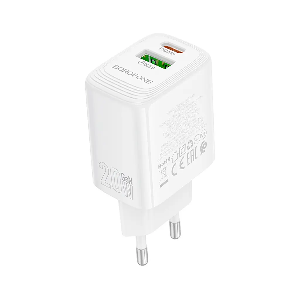 Зарядний пристрій BOROFONE BN27 Fuente 1xUSB-C PD 20 Вт + 1xUSB QC 3.0 білий (6941991120268) - фото 5