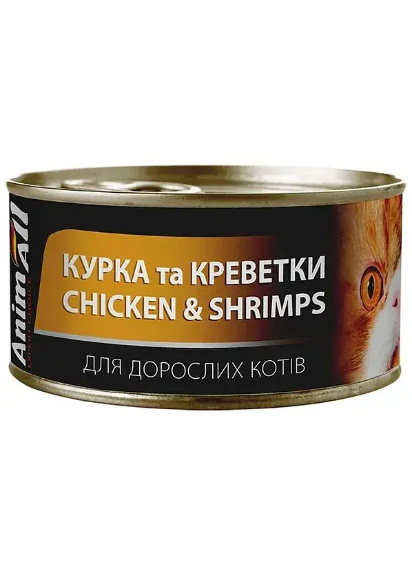 Вологий корм для котів AnimAll курка з креветками 85г