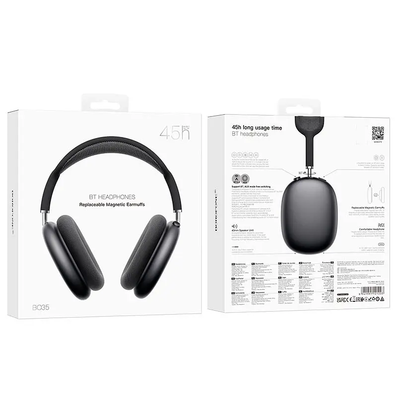 Накладные наушники Borofone BO35 Adorable, BT headphones, BT5.4, AUX, 400mAh, 45h, grey - фото 6