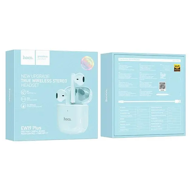 Блютуз Стерео Гарнитура Hoco EW19 Plus, 30/250 mAh, 4h Голубой - фото 3