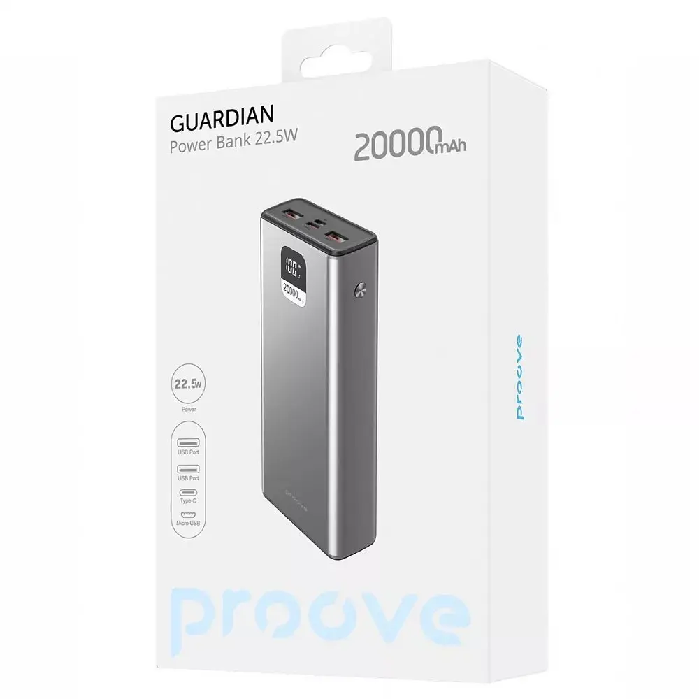 Портативна батарея Proove Guardian 22.5W 20000mAh металево-сіра - фото 2