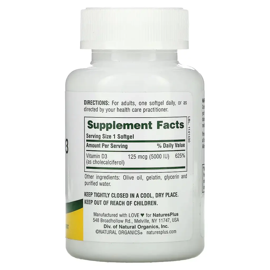 Витамины Nature's Plus Vitamin D3 5000 IU 60 softgels (1086-2023-10-3225) - фото 2