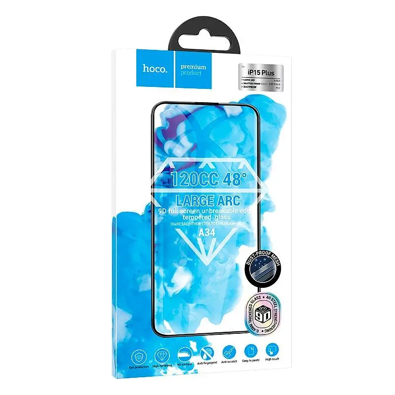 Захисне скло для iPhone15 Plus HOCO 9D large arc dustproof glass (A34) - фото 2