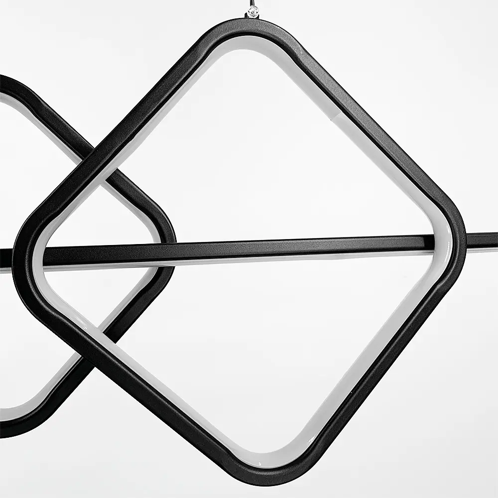 Удлиненная черная LED люстра с 2 светодиодными ромбами и 2 плафона Line.F Длина 100 см - фото 5