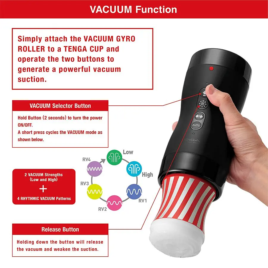 Автоматичний мастурбатор Tenga VACUUM GYRO ROLLER SET, ротація та вакуум, сумісний з Tenga Cup - фото 4