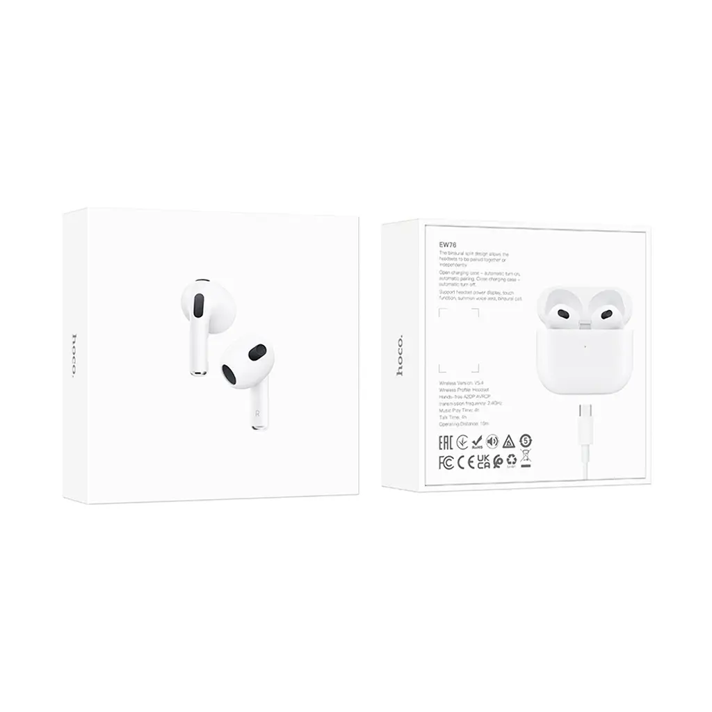 Блютуз навушники бездротові TWS HOCO EW76 White, білі, Bluetooth-гарнітура із зарядним кейсом, вбудований мікрофон, управління плеєром і дзвінками, бездротові навушники для телефону і планшета, підтримка Android і Apple - фото 10