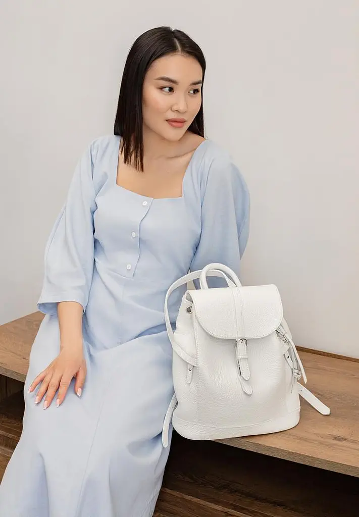 Шкіряний жіночий рюкзак Олсен білий - фото 2