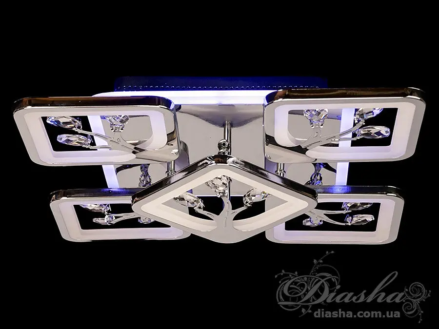 Дизайнерська стельова LED-люстра для вітальні Diasha S8157/4+1HR LED 3color — хром, 90 Вт, 43×43 см - фото 2